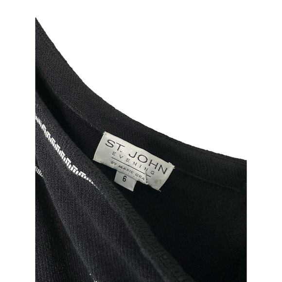 St. John Dress Size 6 Evening VTG Black Silver One Shoulder Santana Knit Maxi - Picture 2 of 12